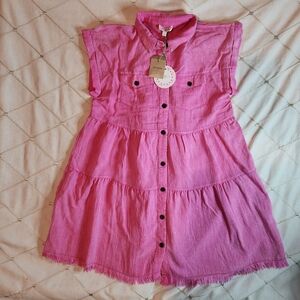 NWT Umgee Button Up‎ Collared Dress Pink "Tickle Me" Women's Size M